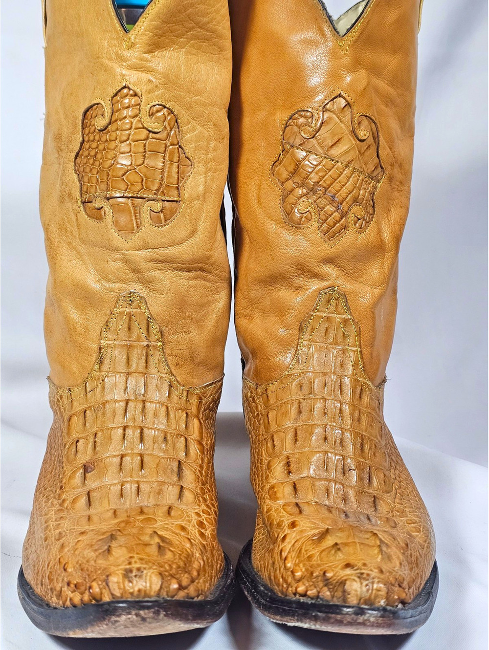Finns Exotic Boots Tan Crocodile Embossed Leather Western Cowboy Boots US 11